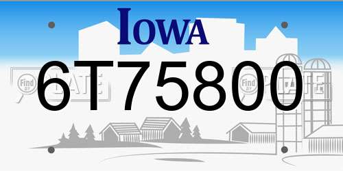 6T75800 Iowa License Plate