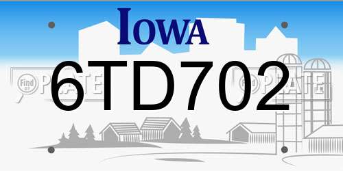 6TD702 Iowa License Plate