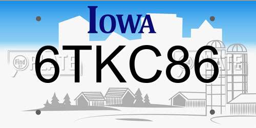 6TKC86 Iowa License Plate