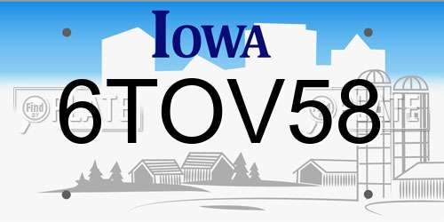 6TOV58 Iowa License Plate