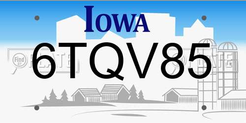 6TQV85 Iowa License Plate