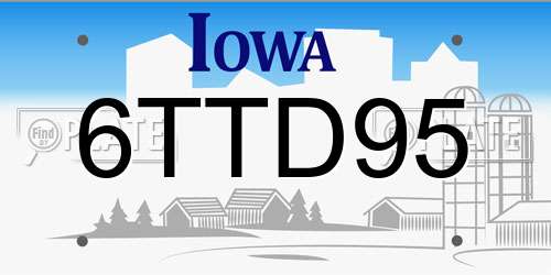 6TTD95 Iowa License Plate