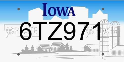 6TZ971 Iowa License Plate