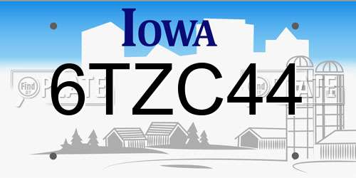 6TZC44 Iowa License Plate