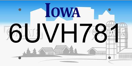 6UVH781 Iowa License Plate