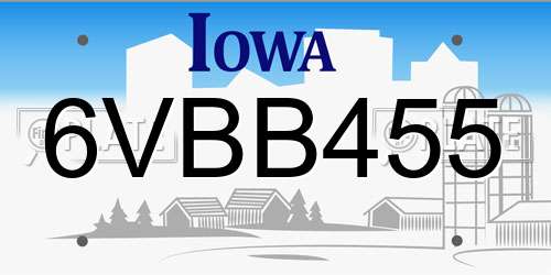 6VBB455 Iowa License Plate