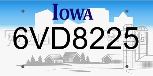 6VD8225 Iowa License Plate