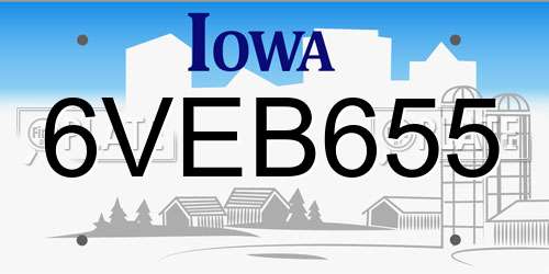 6VEB655 Iowa License Plate