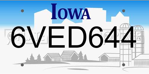 6VED644 Iowa License Plate