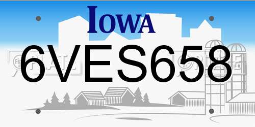 6VES658 Iowa License Plate