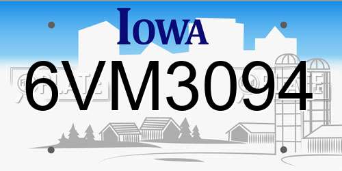 6VM3094 Iowa License Plate