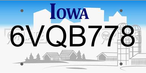 6VQB778 Iowa License Plate