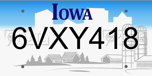 6VXY418 Iowa License Plate
