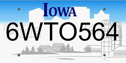 6WTO564 Iowa License Plate