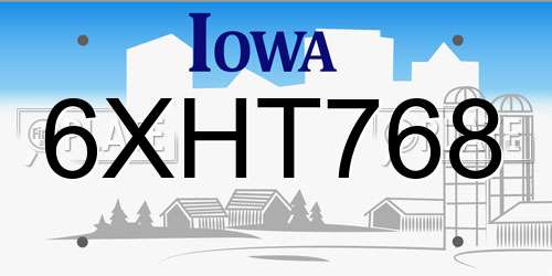 6XHT768 Iowa License Plate