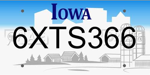6XTS366 Iowa License Plate