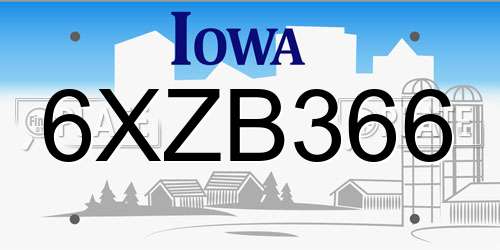 6XZB366 Iowa License Plate