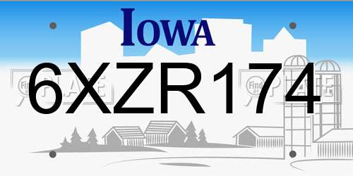 6XZR174 Iowa License Plate