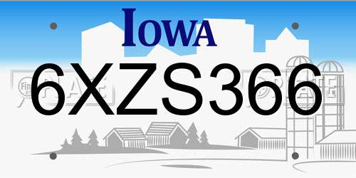 6XZS366 Iowa License Plate
