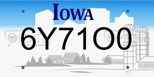 6Y71O0 Iowa License Plate