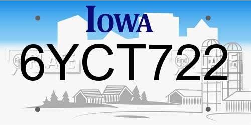 6YCT722 Iowa License Plate
