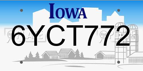 6YCT772 Iowa License Plate