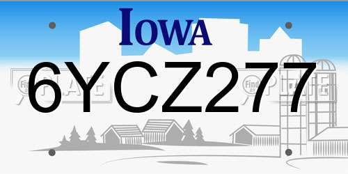 6YCZ277 Iowa License Plate