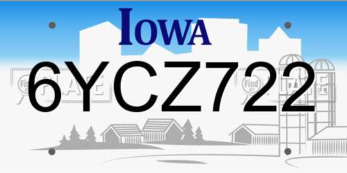 6YCZ722 Iowa License Plate