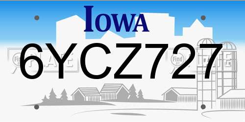 6YCZ727 Iowa License Plate