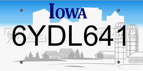 6YDL641 Iowa License Plate