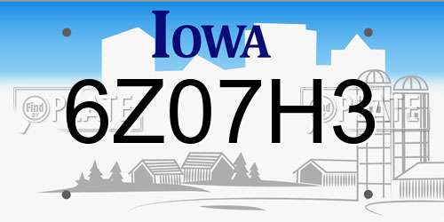 6Z07H3 Iowa License Plate