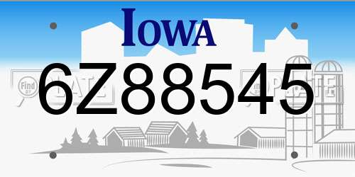 6Z88545 Iowa License Plate