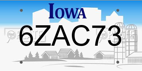 6ZAC73 Iowa License Plate