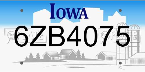 6ZB4075 Iowa License Plate