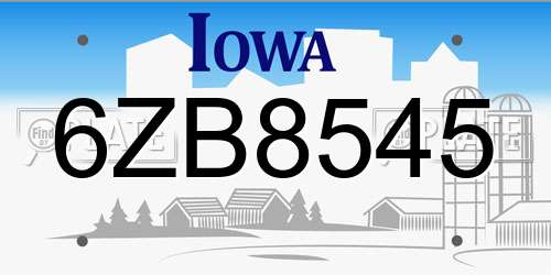 6ZB8545 Iowa License Plate