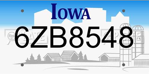 6ZB8548 Iowa License Plate