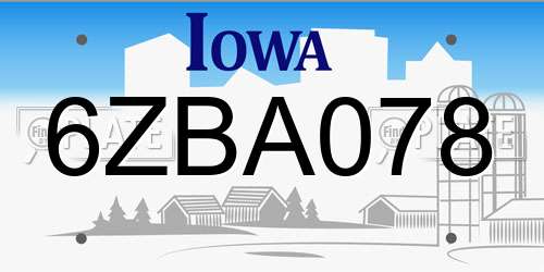 6ZBA078 Iowa License Plate