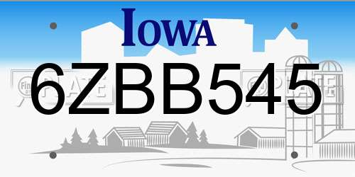 6ZBB545 Iowa License Plate
