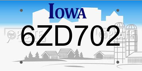 6ZD702 Iowa License Plate