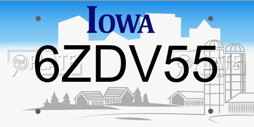 6ZDV55 Iowa License Plate