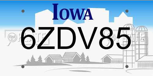 6ZDV85 Iowa License Plate