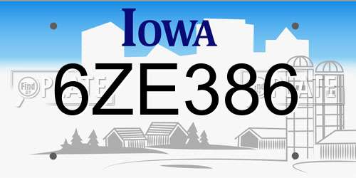 6ZE386 Iowa License Plate