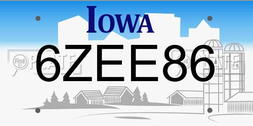 6ZEE86 Iowa License Plate