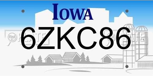 6ZKC86 Iowa License Plate