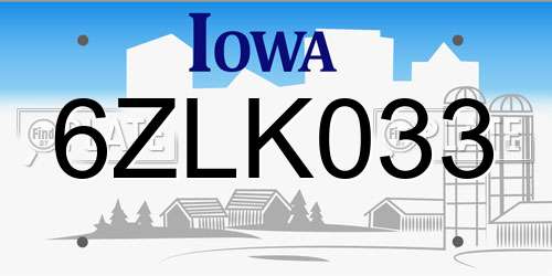 6ZLK033 Iowa License Plate