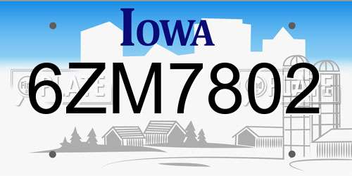 6ZM7802 Iowa License Plate