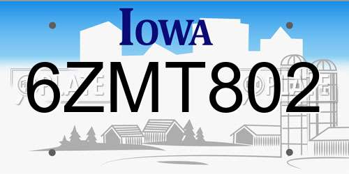 6ZMT802 Iowa License Plate