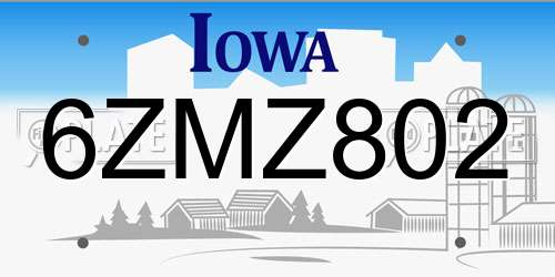 6ZMZ802 Iowa License Plate