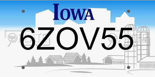 6ZOV55 Iowa License Plate