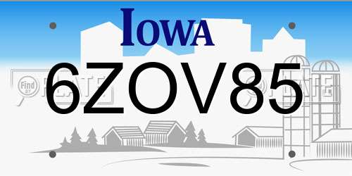 6ZOV85 Iowa License Plate